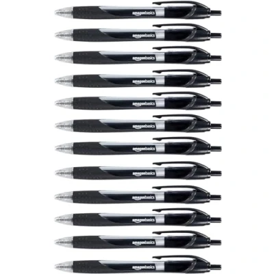 Image de Amazon Basics Stylos rétractables à encre gel, pointe fine, Noir, Lot de 12