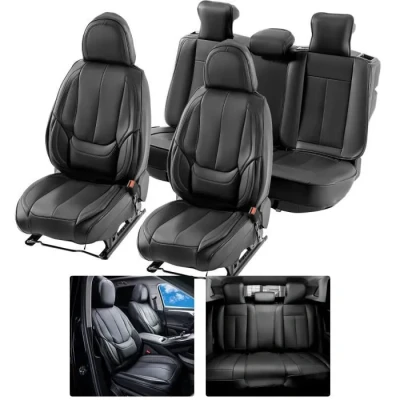 Image de VEVOR Housses de siège Voiture universelles, Ensemble Complet sièges Avant et arrière, Housse en Simili Cuir, 13 pcs, appuie tête détachable, airbag, pour Voitures SUV camions, Noir