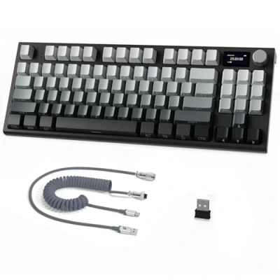 Image de ATTACK SHARK K86 Clavier Mécanique sans Fil 75%, 2,4G/BT5.0/USB C Filaire, de Jeu Tri Mode, QWERTY TKL 87 Touches, écran Couleur TFT HD 1,2&quot; et Bouton CNC, Backlit RVB Hot Swap Noir