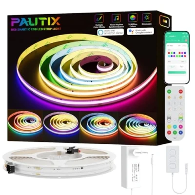 Image de PAUTIX WIFI RGB Smart IC Ruban LED COB 5M Kit, DC24V Pixels à Changement de Couleur Adressable Bande Lumineuse Travailler pour Alexa/Google Assistant Projets d&#039;Éclairage Domicile