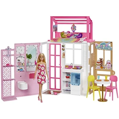 Image de Barbie Coffret Maison et Poupée à 2 Niveaux entièrement meublée avec 4 Zones de Jeu, Chiot Accessoires, Jouet Enfant, Dès 3 Ans, HHY40