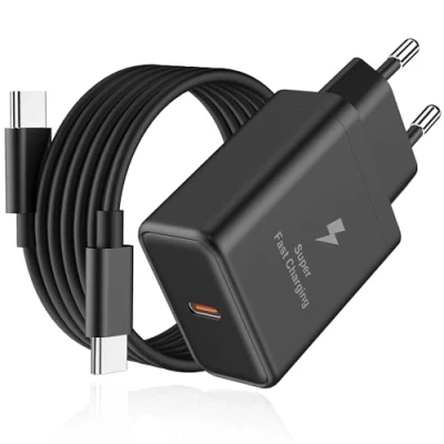 Image de Chargeur USB C pour Samsung 45W Charge Rapide Type Secteur Adaptateur Mural Alimentation Prise Galaxy S25/S24/S23/S22/S21 Ultra/S20/S20+/Note 20/10/9/8/A73/A53/A52/S10/S9 et 2M Câble Poamnfn