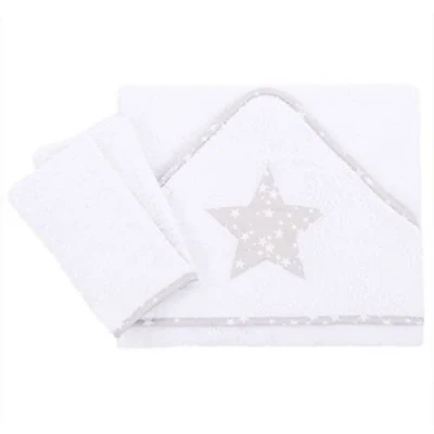 Image de babybay Serviette de Bain à Capuche Blanc avec Application Étoile Perle Gris 100 x cm 1 Unité