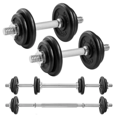 Image de SONGMICS Kit Haltères Musculation 2 en 1, Lot de 2, x 10 kg, avec Barre d’Extension Acier, Poids Ajustable, Fitenesse, Musculation, Prise Masse à la Maison, Noir SYL20LBKV1