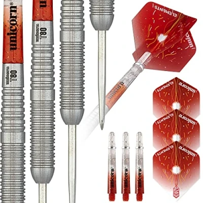 Image de Unicorn Striker Type 6 80% Tungsten Steel Tip Darts Fléchettes à Pointe Acier Mixte, Rouge, 20 g