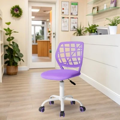 Image de FurnitureR Chaises de Réception pour Bureau, Petite d&#039;accueil, Réglable en Hauteur, Roues Sélectionnables à 360, Dossier Ergonomique, Siège Tissu Respirant, Violet