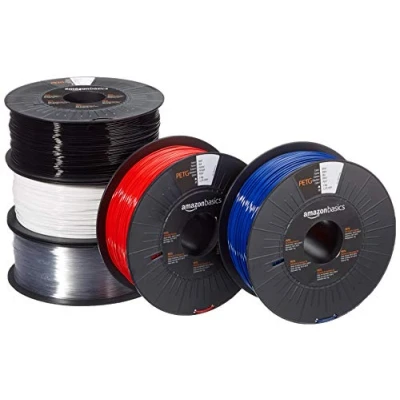 Image de Amazon Basics Filament PETG pour imprimante 3D 1.75 mm, couleurs assorties, 1 kg par bobine, 5 pièces