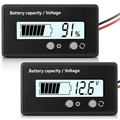Image de Compteur de Batterie DC 12V 24V 36V 48V 60V 72V 84V avec Alarme, Réglage Avant et Clé Commutation, Indicateur Tension Capacité Plomb Acide (Blanc)