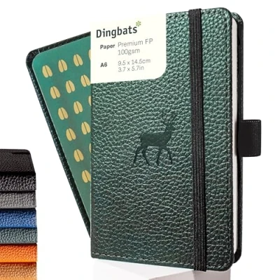 Image de Dingbats* Faune Petit Carnet de Notes A6 Quadrillé Couverture Rigide, Journal en Cuir PU Poche, Fermeture élastique, Porte stylo, Marque page