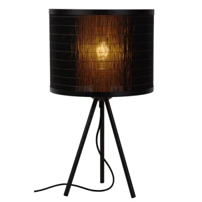 Image de Lucide Lampe à poser Tagalog en bambou, noire, trépied