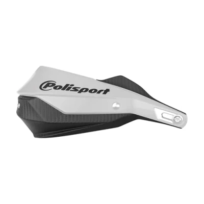 Image de POLISPORT 8308800001 Protège mains TRAIL BLAZER 2 points de fixation avec barre en plastique Style MX kit montage inclus compatible tous les modèles MX/enduro couleur blanc/noir