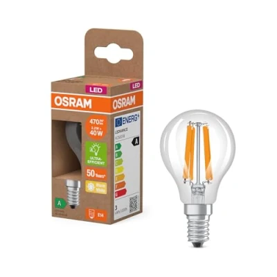 Image de OSRAM Energy Class en forme de mini bouclassique, 2,2 W / 470 lm, EEK A, lumière blanc chaud (2700 K), CRI 80, verre transparent sans plomb, culot E14, IP20, 45 mm DM, 6 paquets