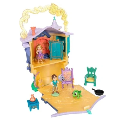 Image de Disney Store Official Coffret Maison de Raiponce, Once Upon a Story, 14 cm/5.5&quot;, Comprend la Tour Flynn Rider, Pascal, Une Guitare et des Meubles, à partir 3 Ans