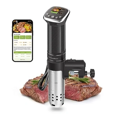 Image de KitchenBoss Thermoplongeur Cuisson Sous Vide: Wifi Thermo Plongeur 1100W APP Contrôle Cuiseur Vide Cooker pour un Précis de la Température LCD Display
