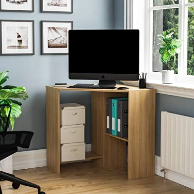 Image de Vida Designs Hetton d&#039;angle avec étagères, Bureau à Domicile, Table de PC/Ordinateur Portable, Poste Travail Jeu, Meubles, pin, Bois d&#039;ingénierie, Vert Sapin, 76 x 100 70 Cm