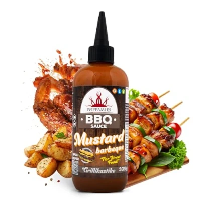 Image de Sauce barbecue Poppamies à la moutarde et au Mélange onctueux savoureux, parfait pour le porc effiloché cuisine de rue Sans gluten, végétalien 335 g