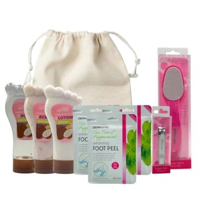 Image de Kit ultime de soins des pieds : essentiels exfoliants avec masque pour les pieds, exfoliant et spa (taille unique, noix coco)