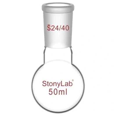 Image de stonylab Ballon Fond Rond, en Verre Borosilicate RBF à Col Court avec Joint Extérieur Conique Standard 24/40, Round Bottom Flask de Laboratoire 50 ml