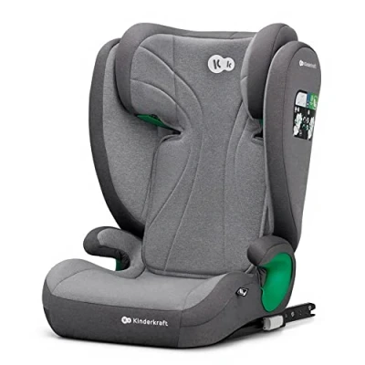 Image de Kinderkraft JUNIOR FIX i Size Siège auto bébé Groupe 2/3 100 150 cm, de 3,5 à 12 ans, avec Isofix fixation, Têtière ajustable en hauteur 10 niveaux, Protection latérale, Housse amovible, Gris
