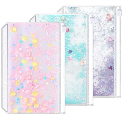 Image de Accessoire pour classeur à anneaux en D Pochettes perforées Séparateur Règle Onglet Index (Paillettes Poche zippée, A5)