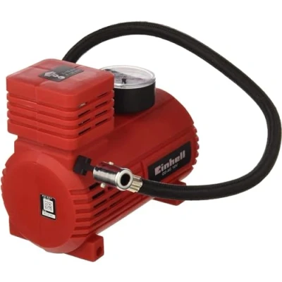Image de Einhell Compresseur de voiture CC AC 12V (Tension 12 V, Pression : 18 bar, Manomètre intégré,Tuyau à compression avec valve pour pneus, Livré 3 adaptateurs (bouée, matelas, et ballon)