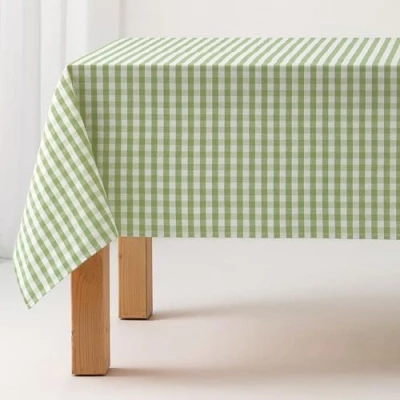 Image de GAMUSI Nappe anti taches au toucher tissu rectangulaire à carreaux Vichy, coton imperméable, 140 x 240 cm Couleur vert clair