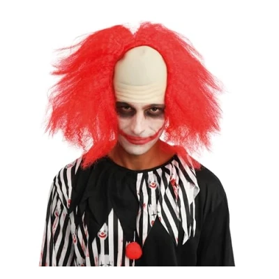 Image de P&#039;TIT Clown Perruque Dégarni Rouge Cheveux Synthétiques Parfaite pour Compléter Déguisement d&#039;halloween, Carnaval, Fêtes Costumées et Évènements à Thème Sans Colle