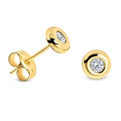 Image de Miore Bijoux pour Femmes Boucles d&#039;Oreilles Solitaires serti clos avec Pierres de Zircone cubique Clous d’Oreilles classiques en Or Jaune 9 carats (375) 5.5 x 5,5 mm