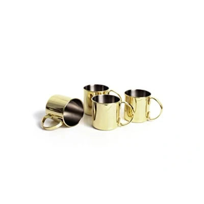 Image de ECHTWERK Lot de 4 verres en cuivre incassables acier inoxydable Idéal pour le gin, la vodka, bière et les boissons froides Coffret cadeau Édition dorée 480 ml