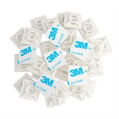 Image de intervisio 200 Pièces Embases Adhesive pour Attache de Cable, 19mm x 19 mm, Blanc, Serre Câbles Auto Adhésif, Support Câble Plastique, Embase Collier Serrage