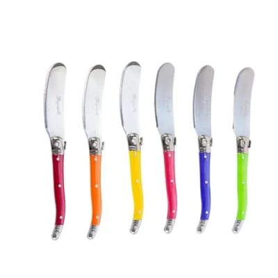 Image de Pradel Excellence Set de 6 Couteaux à Beurre Lames 7 cm en Acier Inoxydable 2CR14 Manches Colorés Effet Nacré ABS Ensemble Coutellerie Compatible Lave Vaisselle Boîte Couleur