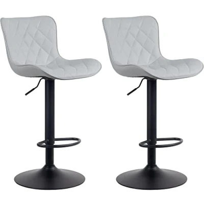 Image de CLP Lot De 2 Tabourets Bar Emma Similicuir Tissu Velours I Chaises Hautes Réglables Pivotant Pied Métal Repose Pieds, Couleur:Gris, Matériel:Similicuir