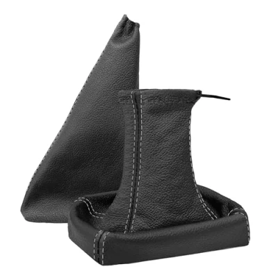 Image de L &amp; P Car Design L&amp;P A0020 2 Set de soufflet levier vitesse + frein à main 100 % cuir véritable Noir Coutures grises Pièce rechange pour Opel Tigra Twintop
