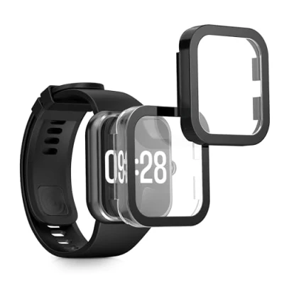 Image de kwmobile Coque Compatible avec Xiaomi Redmi Watch 4 2X Étui Cadre écran en Verre trempé pour Fitness Tracker Transparent Noir