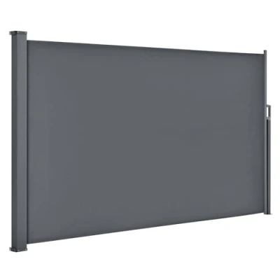 Image de Juskys paravent Dubaï 180 x 300 cm, Extensible et Opaque, Brise Vue &amp; Vent pour Balcon terrasse, avec Support Mural Gris