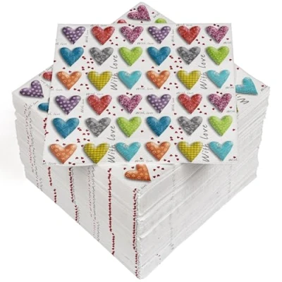 Image de HEKU Lot de 100 serviettes en papier triple épaisseur, 33 x cm, avec cœurs, absorbantes et pratiques Idéales pour les occasions spéciales