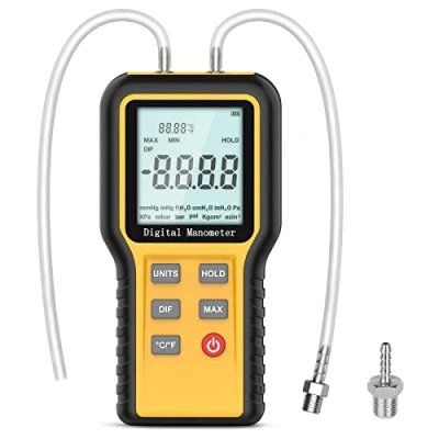 Image de Manomètres Différentiel Manomètre Numériques Portable Double Port de pression avec 12 unités sélectionnables gaz pour le chauffage, la ventilation et climatisation