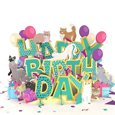 Image de MOKIO® carte d&#039;Anniversaire Pop Up Happy Birthday Chats cadeau 3D pour un anniversaire, comme de bon ou des cadeaux d&#039;argent, Joyeux Anniversaire vœux avec chat