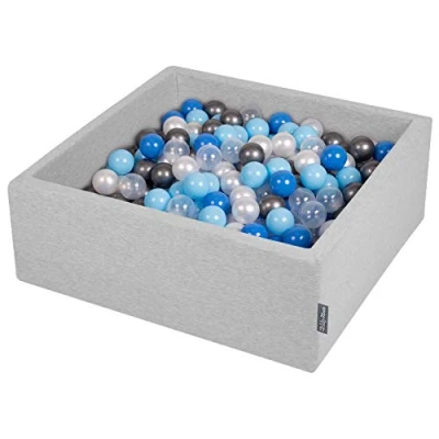 Image de KiddyMoon Piscine À Balles pour Bébé Carré 90X30cm/200 7Cm Fosses Boules Jouet Enfant, Gris Clair: Perle/Bleu Babyblue/Transparent/Argent