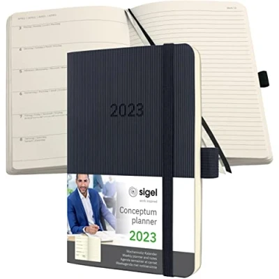 Image de SIGEL C2325 Agenda Semainier et Conceptum 2023, environ A6, Noir, Softcover, 2 Pages = Semaine à Gauche/Pages Notes Droite, 176 S.