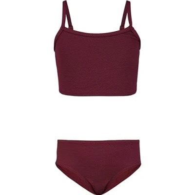 Image de Aquarti Set Bustier Slip de Bikini Maillots Bain Deux Pièces Filles Pièces, 038 Jacquard Points Rouge Marron, 164