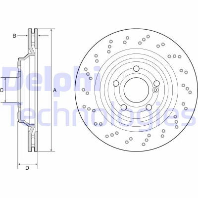 Image de DELPHI BG4920C Disque de frein 320 24 5 ventilé, troué revêtu à haute teneur en carbone sans roulement roue, bague ABS