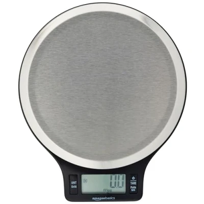 Image de Amazon Basics Balance de cuisine numérique, sans bisphénol A, en acier inoxydable avec affichage LCD (piles fournies), Noir