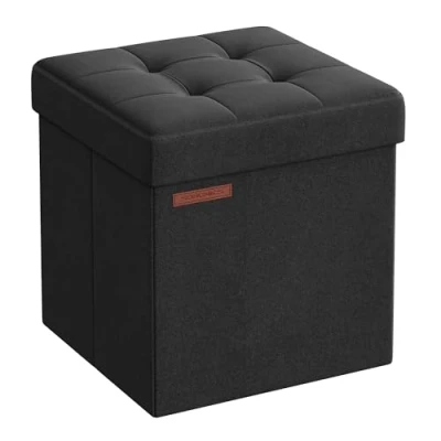 Image de SONGMICS Banc de Rangement Pliable 110 cm, Coffre Rangement, Tabouret Repose Pieds, Pouf Chambre, Noir d&#039;encre LSF027B01