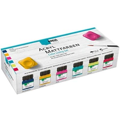 Image de Kreul 75601 Couleurs acryliques mates dans le Color Living, 6 x 20 ml pinceau, peinture crémeuse et couvrante, séchage rapide, à base d&#039;eau, convient différents supports, Multicolor, Set de Pièces