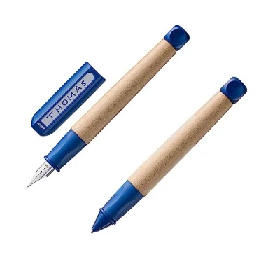 Image de Lamy ABC Lot de 2 stylos à plume et crayon en bois d&#039;érable, manche antidérapant bleu, acier pour débutants avec cartouche d&#039;encre T 10 bleue mine M 44 1,4 mm B