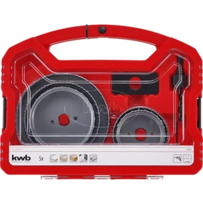Image de KWB Jeu de 8 scies cloches 68 mm à 127 avec forets centrage HSS dans un coffret en plastique pratique