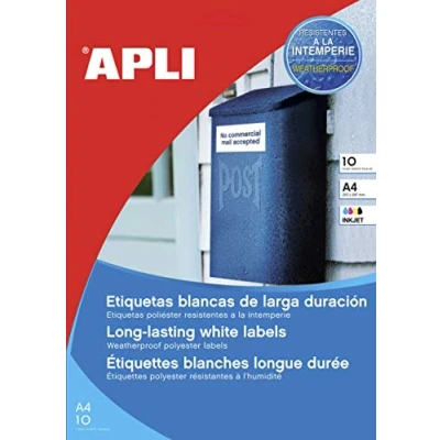 Image de Apli 016684 Lot de 10 Etiquette polyester Jet d&#039;encre 99,1 x 139 mm Blanc
