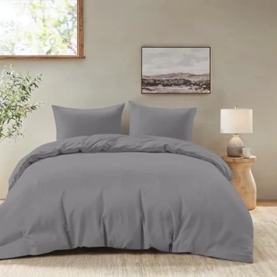 Image de Dreamzie Housse de Couette 155x200 cm avec 2 Taie Oreiller 80x80 Anthracite Parure Lit 155x220 Adulte en 100% Microfibre Certifié sans Produits Chimiques (Oeko TEX)