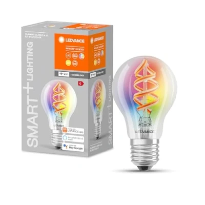 Image de LEDVANCE Lampe LED intelligente avec technologie Wifi, culot E27, gradable, couleurs RGB et changement de couleur la lumière, classique A, claire, contrôlable Alexa, Google App, 1 pack